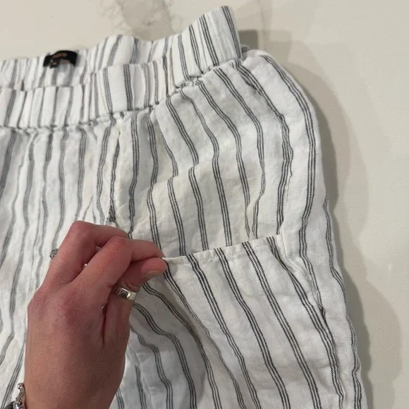 Quince 100% European Linen Tapered Ankle Pants Women’s XL Oatmeal/Black Stripe - Picture 9 of 12